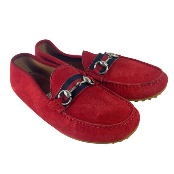 GUCCI 450892 Red Suede Leather Driver Horsebit Webb Men's Loafers 6.5UK - 7US - Picture 3 of 10